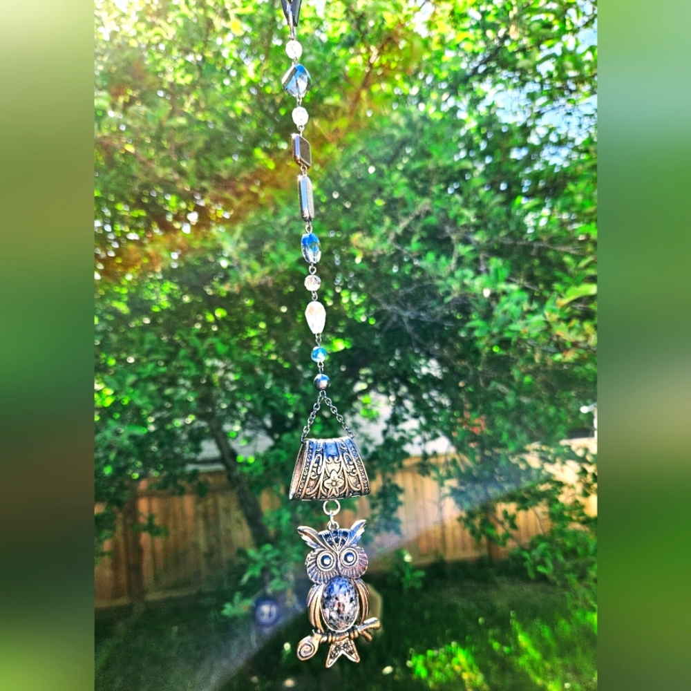 Silver and Blue Owl Suncatcher